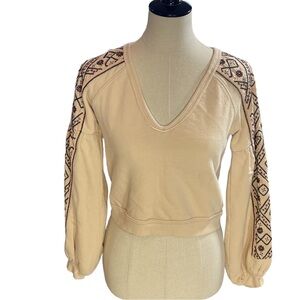 Mee People Boho Embroidered Puff Sleeve V-Neck Top Women’s XS